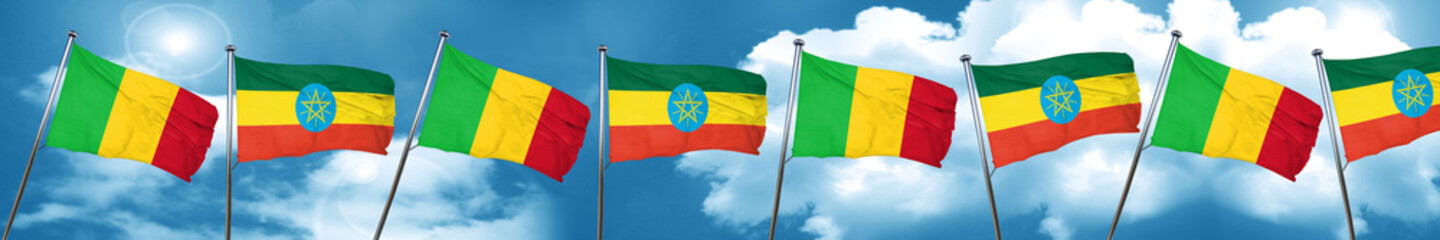 Mali flag with Ethiopia flag, 3D rendering