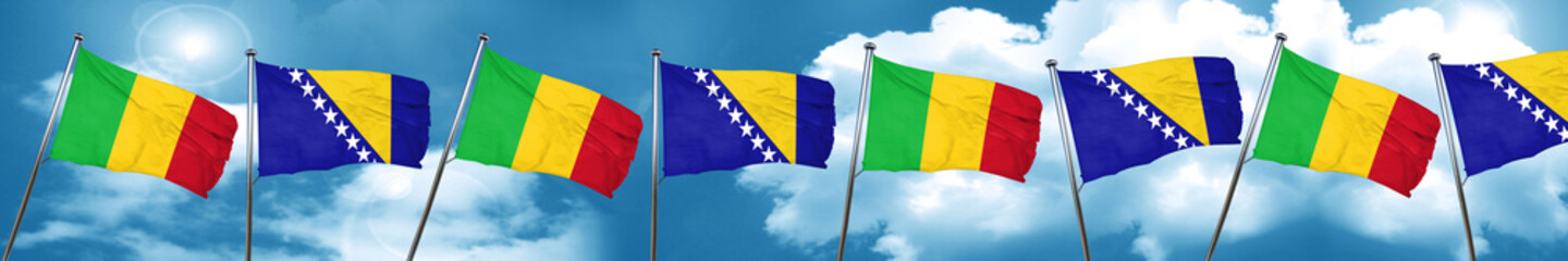 Mali flag with Bosnia and Herzegovina flag, 3D rendering