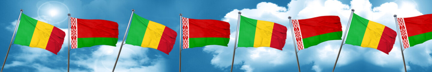 Mali flag with Belarus flag, 3D rendering