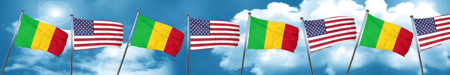 Mali flag with American flag, 3D rendering