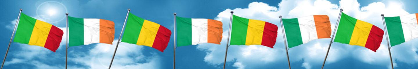 Mali flag with Ireland flag, 3D rendering