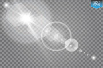 Vector transparent sunlight special lens flare light effect. Sun flash with rays and spotlight
 - obrazy, fototapety, plakaty