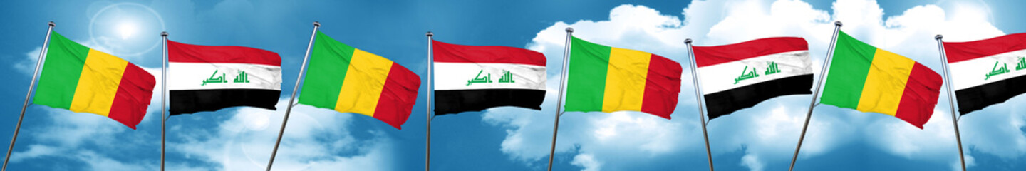 Mali flag with Iraq flag, 3D rendering