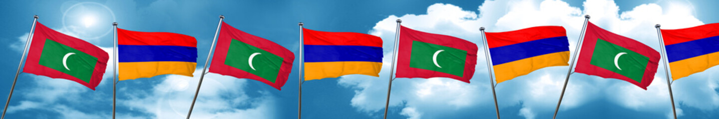 Maldives flag with Armenia flag, 3D rendering