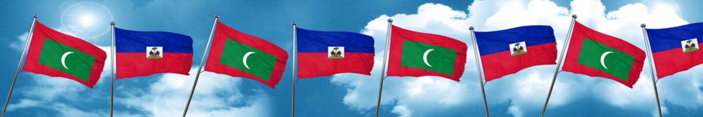 Maldives flag with Haiti flag, 3D rendering