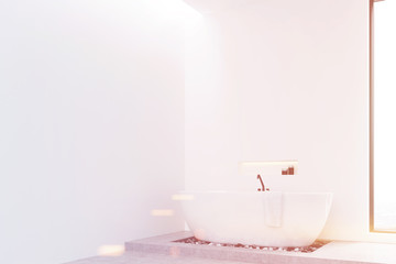 Side view of bathroom with concrete floor, toned