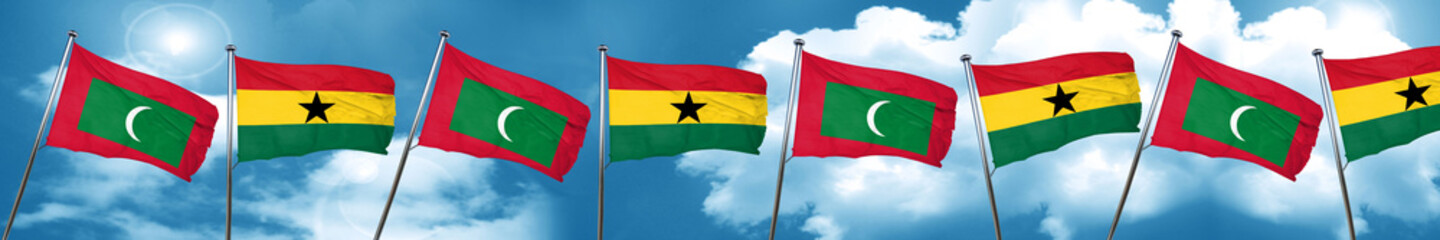 Maldives flag with Ghana flag, 3D rendering