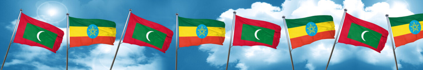 Maldives flag with Ethiopia flag, 3D rendering