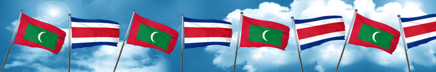 Maldives flag with Costa Rica flag, 3D rendering