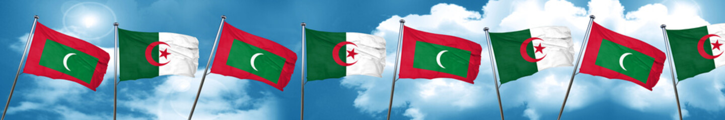 Maldives flag with Algeria flag, 3D rendering