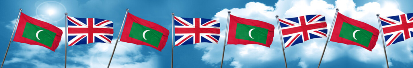 Maldives flag with Great Britain flag, 3D rendering