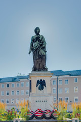 Fototapeta premium Mozart statue on Mozart Square (Mozartplatz) in Salzburg, Austri