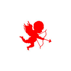 Flying pixel art Cupid, valentine day
