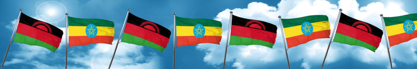 Malawi flag with Ethiopia flag, 3D rendering