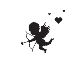 Flying pixel art Cupid, valentine day