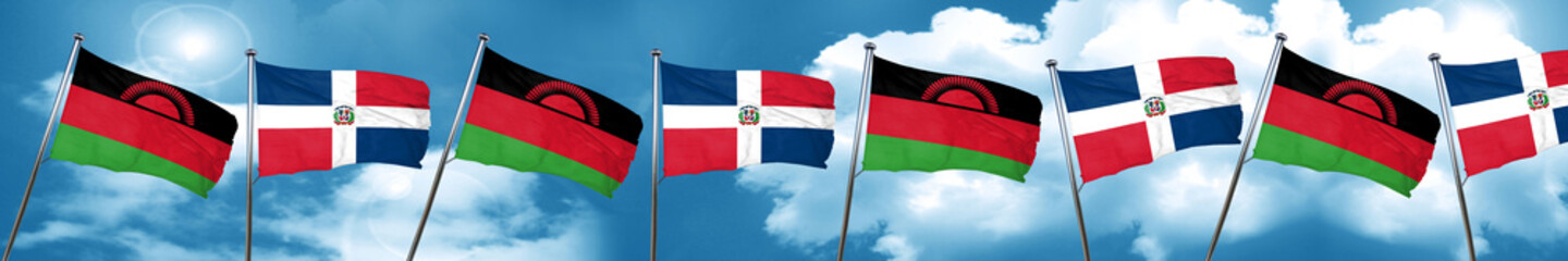 Malawi flag with Dominican Republic flag, 3D rendering