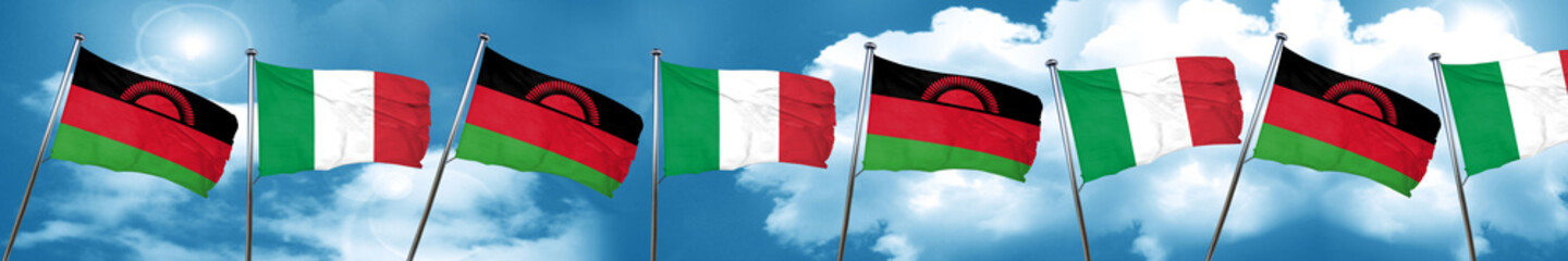 Malawi flag with Italy flag, 3D rendering