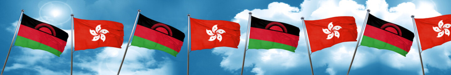 Malawi flag with Hong Kong flag, 3D rendering
