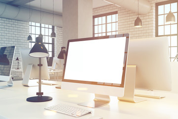 Close up of computer screen, office, toned