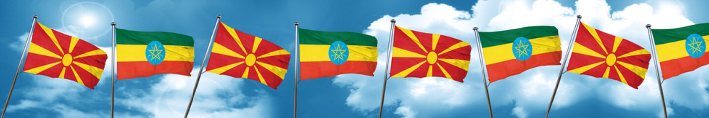 Macedonia flag with Ethiopia flag, 3D rendering
