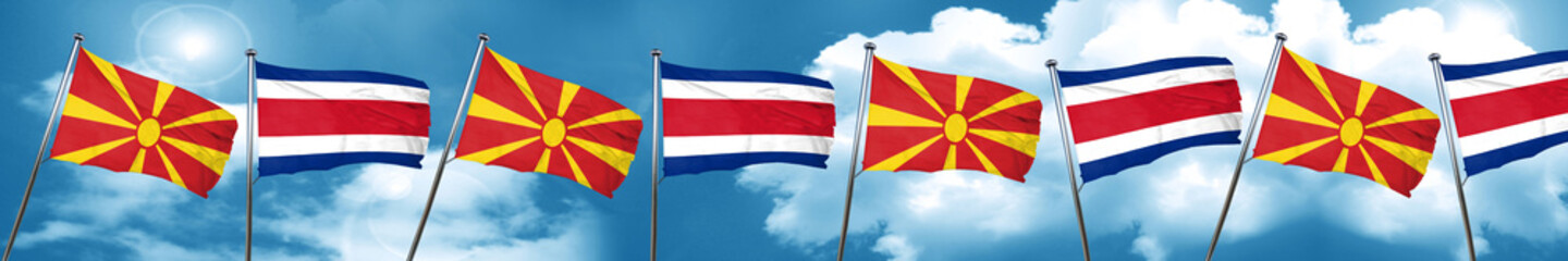 Macedonia flag with Costa Rica flag, 3D rendering