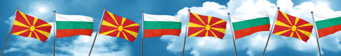 Macedonia flag with Bulgaria flag, 3D rendering