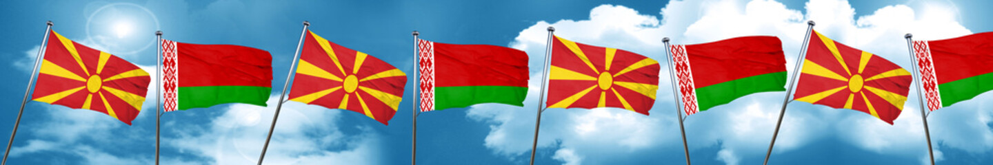 Macedonia flag with Belarus flag, 3D rendering