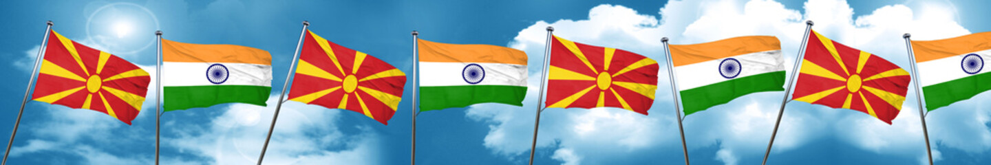 Macedonia flag with India flag, 3D rendering