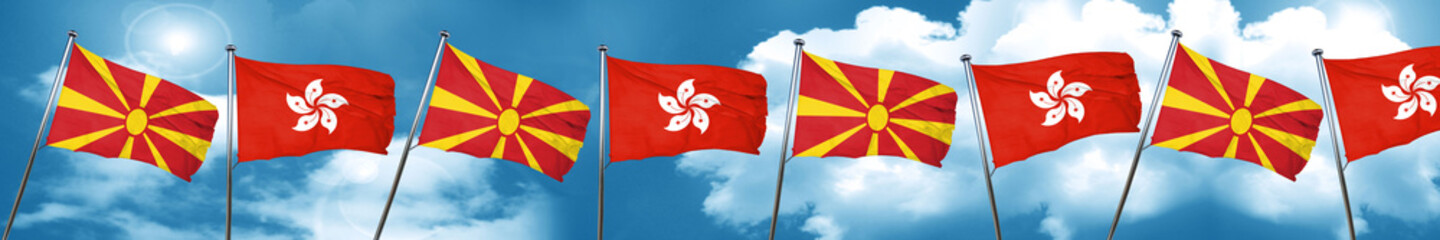Macedonia flag with Hong Kong flag, 3D rendering