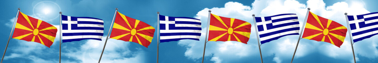 Macedonia flag with Greece flag, 3D rendering
