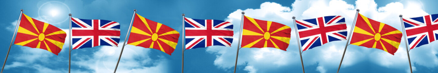 Macedonia flag with Great Britain flag, 3D rendering