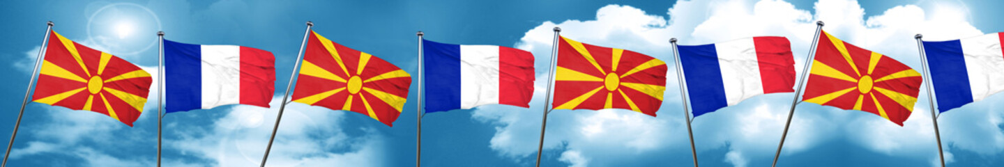Macedonia flag with France flag, 3D rendering
