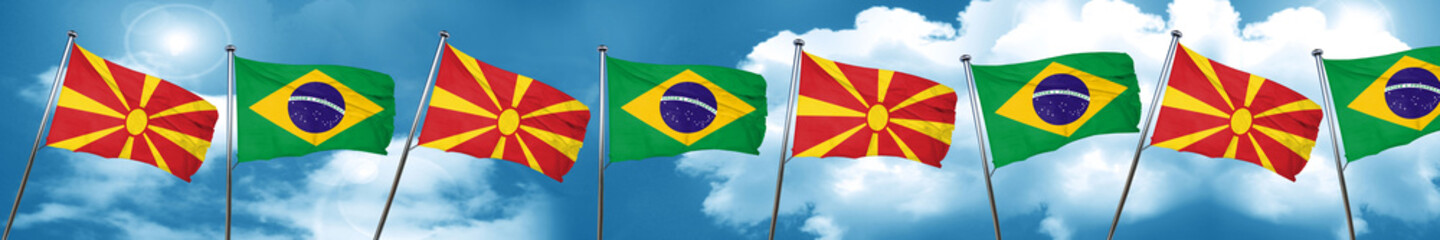 Macedonia flag with Brazil flag, 3D rendering