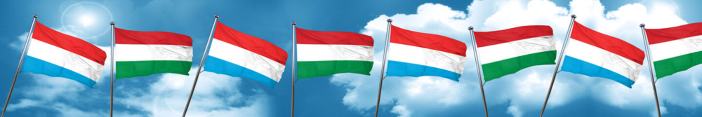Luxembourg flag with Hungary flag, 3D rendering