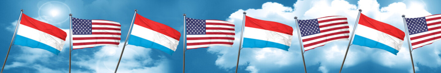 Luxembourg flag with American flag, 3D rendering