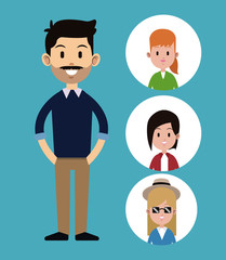 man mustache sweater hairstyle with face gils icons vector illustration eps 10