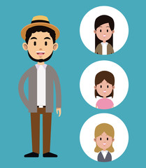 hipster man beard hat with faces girl icons vector illustration eps 10