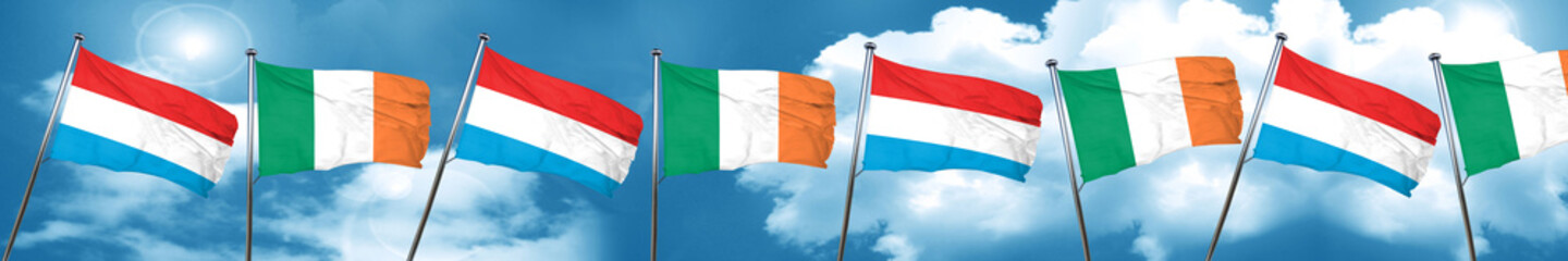 Luxembourg flag with Ireland flag, 3D rendering