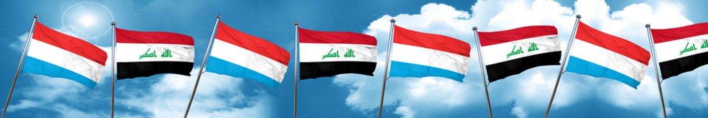 Luxembourg flag with Iraq flag, 3D rendering