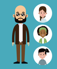 cartoon man bald with sunglasses beard-faces girl icons vector illustration eps 10