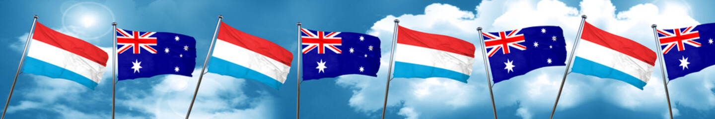 Luxembourg flag with Australia flag, 3D rendering