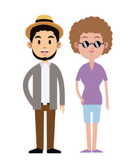 hipster couple hat sunglasses short beard vector illustration eps 10