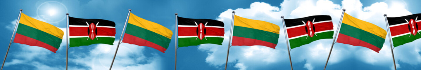 Lithuania flag with Kenya flag, 3D rendering