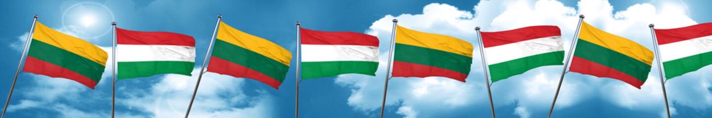 Lithuania flag with Hungary flag, 3D rendering