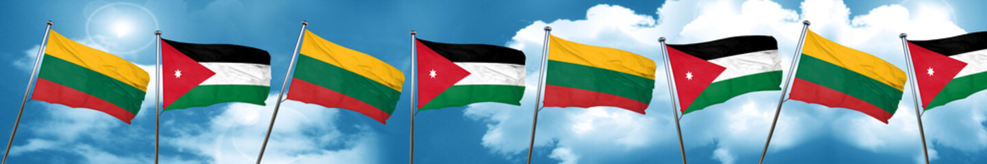 Lithuania flag with Jordan flag, 3D rendering