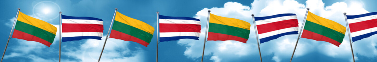 Lithuania flag with Costa Rica flag, 3D rendering