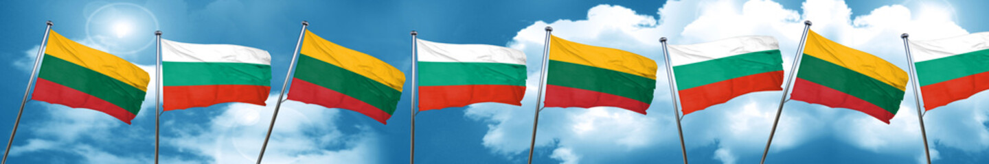 Lithuania flag with Bulgaria flag, 3D rendering