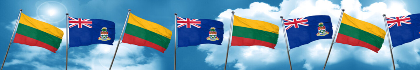 Lithuania flag with Cayman islands flag, 3D rendering