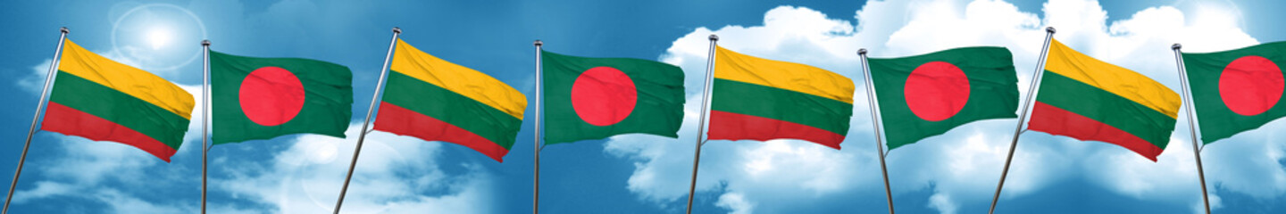 Lithuania flag with Bangladesh flag, 3D rendering