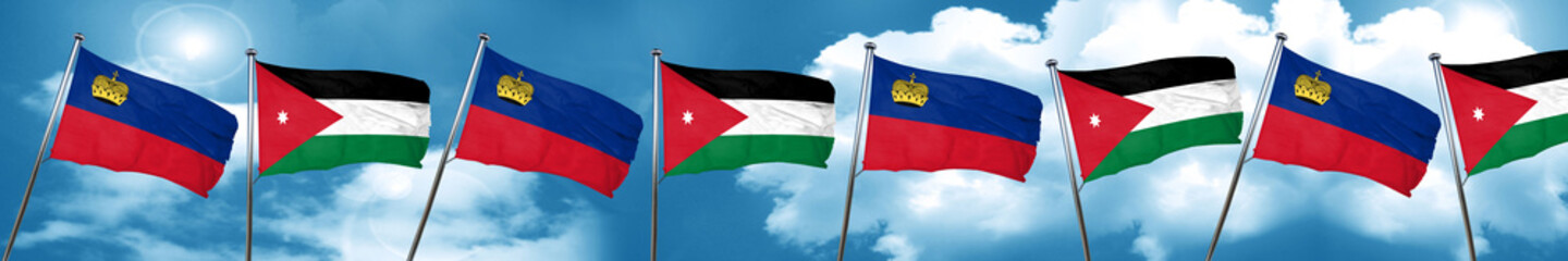 Liechtenstein flag with Jordan flag, 3D rendering